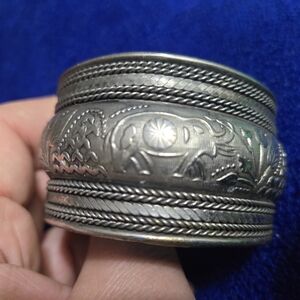 Intricately Engraved Silver Cuff Bracelet Indian